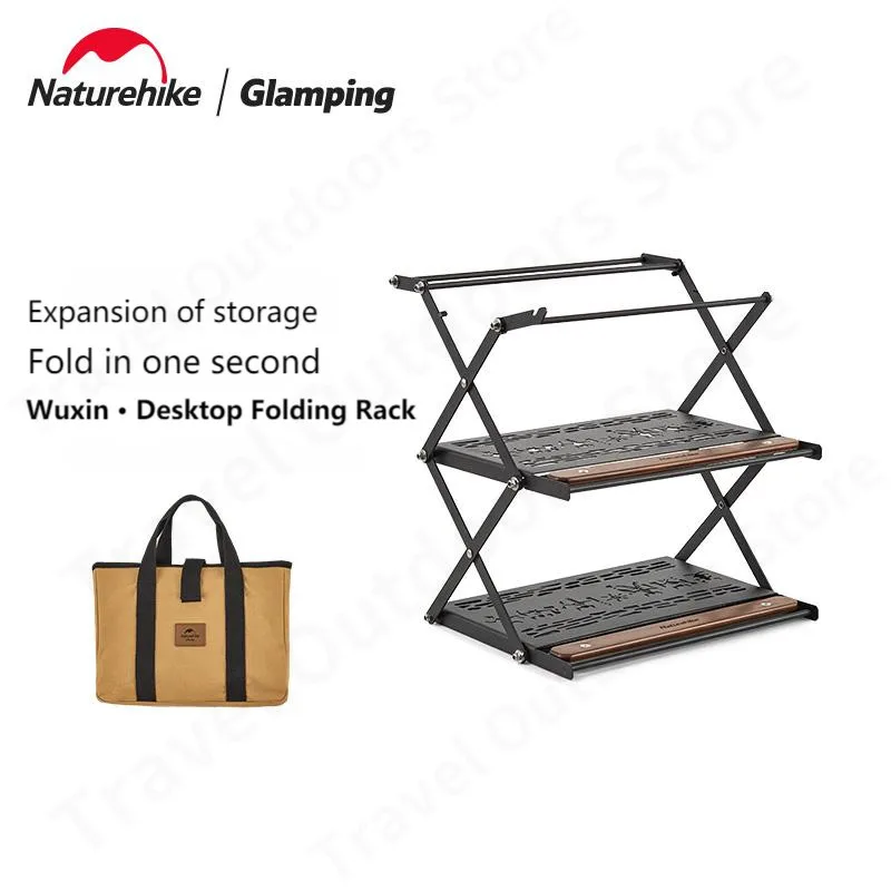 

Naturehike Retro Camping Stainless Steel Double Storage Rack Folding Foldable 2 Plies Waterproof Shelf Rack with Lamp Hook