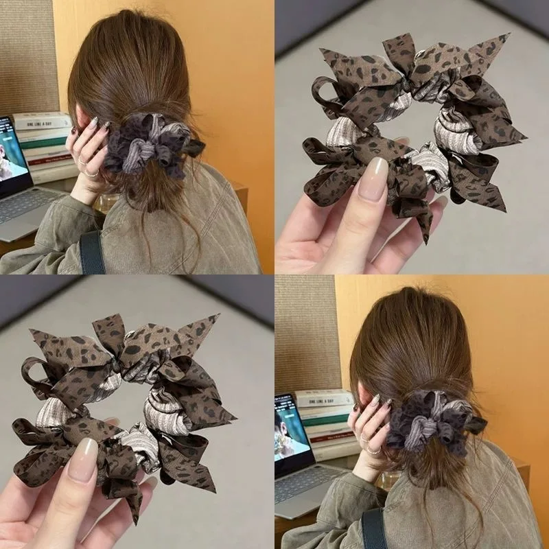 24PCS/LOT Knitted Bow Hair ScrunchiesHair Tie for Women Autumn and Winter Retro Bun Hair Ribbon Ponytail Elastic Hair Band