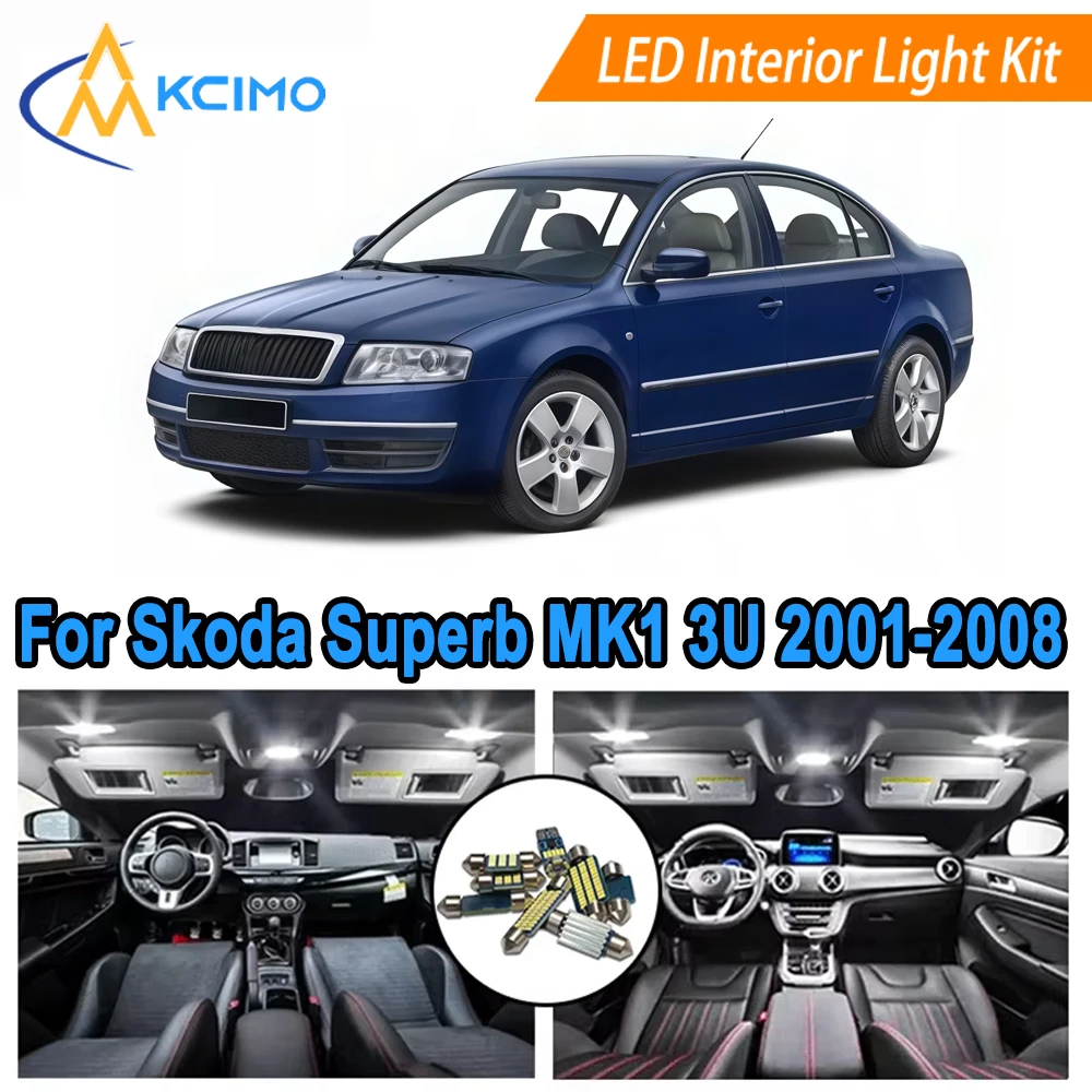 

Cool White 6000K LED Interior Bulbs For Skoda Superb MK1 3U (2001-2008) Dome Map Door Lights Replacement Plug and Play