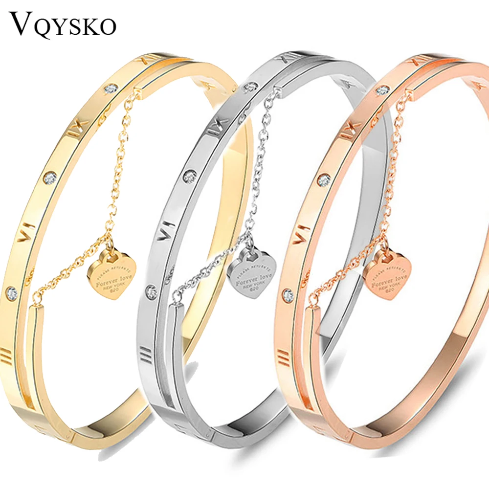 

Drop Shipping Fashion Gold/Rose Gold-Color Crystal Heart Charm Bracelets Wrap Cuff Bangles For Women Jewelry Valentine Gift