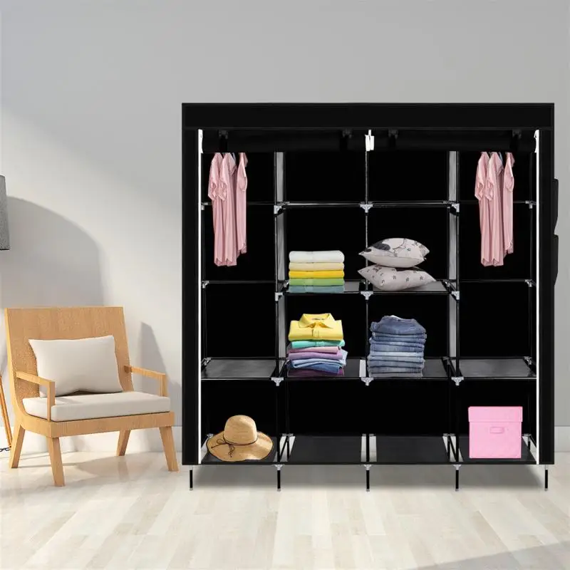 67 Inch Portable Closet Wardrobe Clothes Rack Storage Organizer With Non-Woven Fabric Cover 4 Clothes Hanging Rods Wardrobes