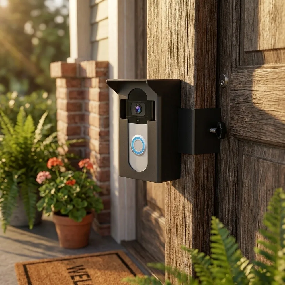 Rust‑Resistant Metal Wall‑Mount Bracket With Rain Hood, Weather‑Protective Accessory For Household Video Doorbell, Front Door