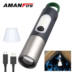 Amanfire CB-836 LED 캠핑 손전등, 매우 밝은 측면 조명 토치, C 타입 충전 전등갓, 탈착식 손전등, 450LM