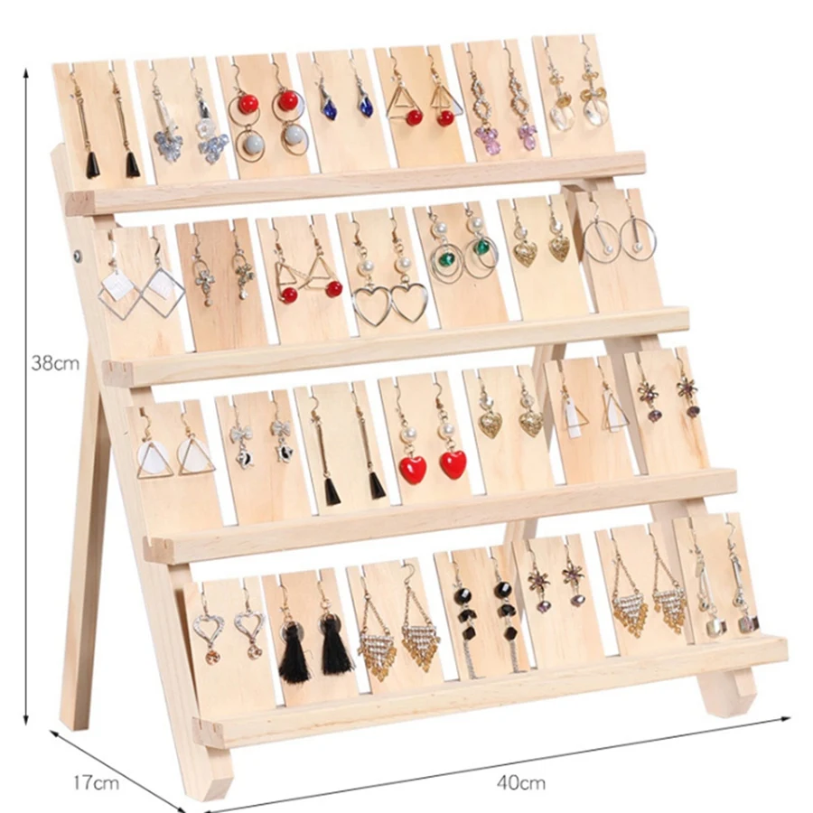 Jewelry Display Tray Pendant Earrings Rings Display Blocks Solid Wood Jewelry Display Holder Earring Stand Four Layers