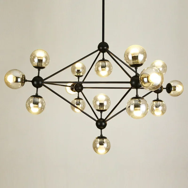 Modern 3/5/10/15/21 Heads Magic Bean Iron Pendant Light  Vintage Glass Ball Lights American Nordic Dinning Room Hanging Lamps