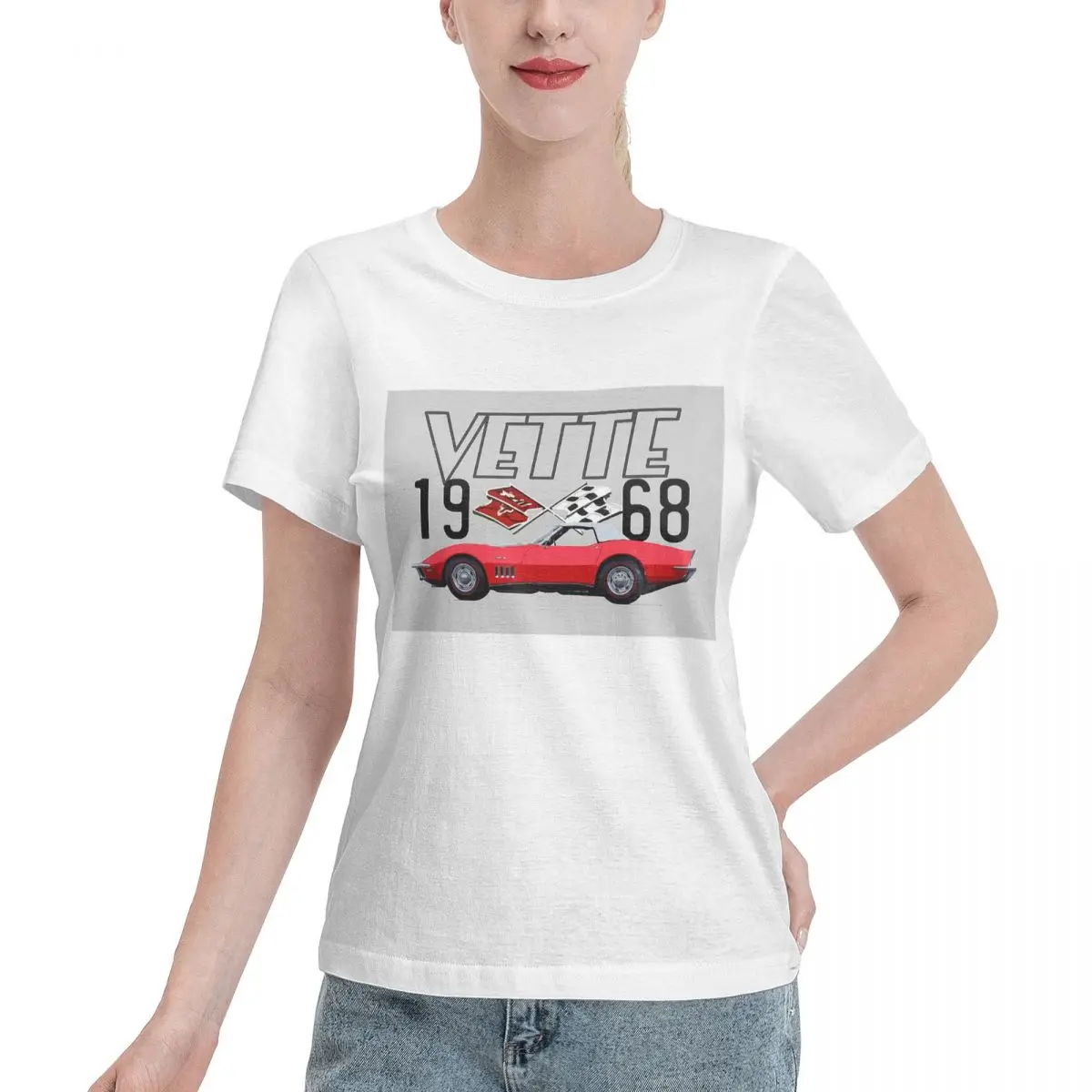 1968 Corvette rojo C3 Convertible coche clásico camiseta mujer camisetas de manga corta ropa de cuello redondo camisetas de algodón ropa de calle