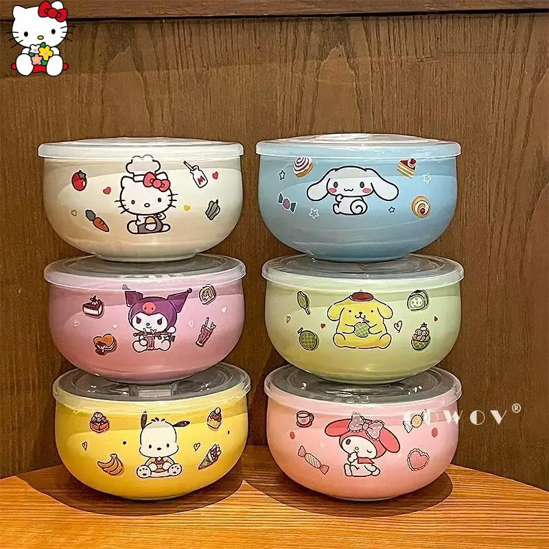 

Милая мультяшная посуда Sanrios Hello Kittys My Melody, миска для лапши быстрого приготовления, противоожоговая красивая модная посуда