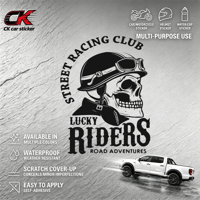 Creativity Car Vinyl DecalBiker Skull Street Racing Club Car Decalfor Car Motorcycle Laptop Auto Body Decoration