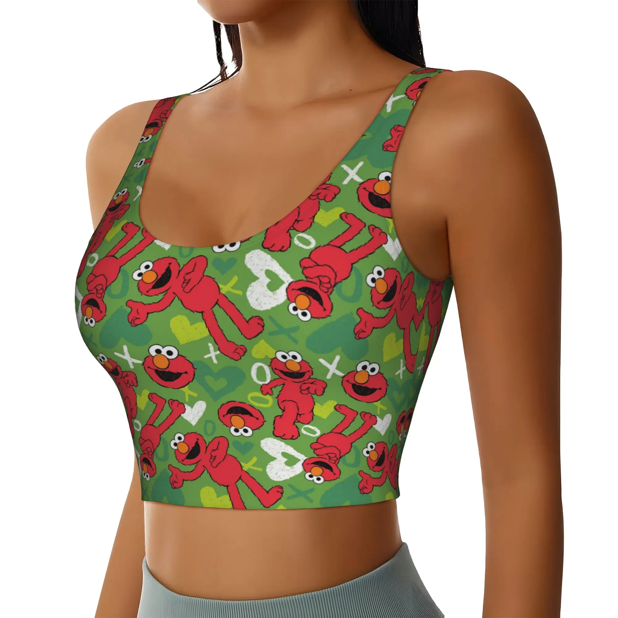 Custom Women's Cookies Anime Monsters Sports Bras Elmo Cartoon High Impact Gym Workout Yoga Crop Tank Tops