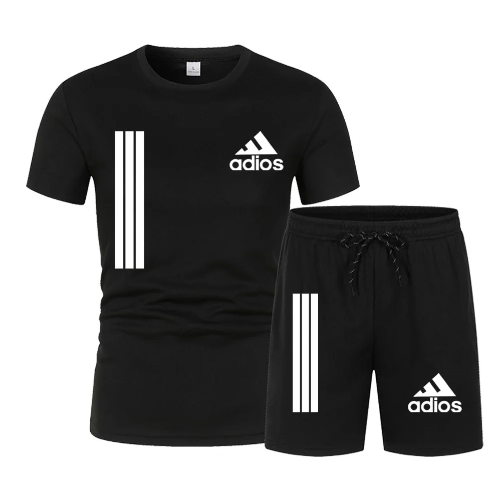 2024 New Men\'s Fitness Fashion Set Men\'s casual sportswear set Quick drying sportswear Short sleeved T-shirt+shorts 2-piece set