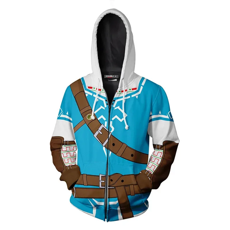 Cosplay lenda zelda link zíper até hoodies topos jaquetas anime impressão 3d moletom para adulto casaco masculino moda streetwear