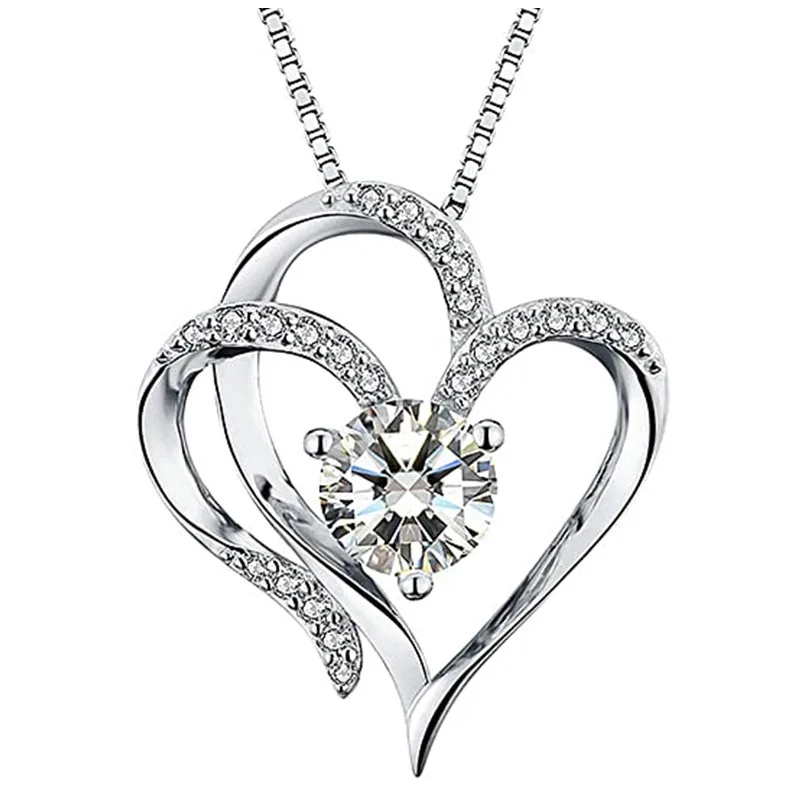 Huitan Silber Farbe Herz Halskette für Frauen mit Kristall Zirkonia klassischen Hochzeit Trend Ewigkeit weiblichen Schmuck Großhandel
