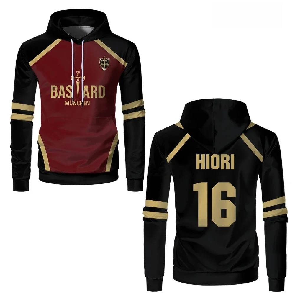 بلو لوك أنيمي باستارد مونيخ فريق موحد هوديي رقم. 10 KAISER سويت شيرت بأكمام طويلة للرجال والنساء، قمصان رياضية قابلة للتنفس #4