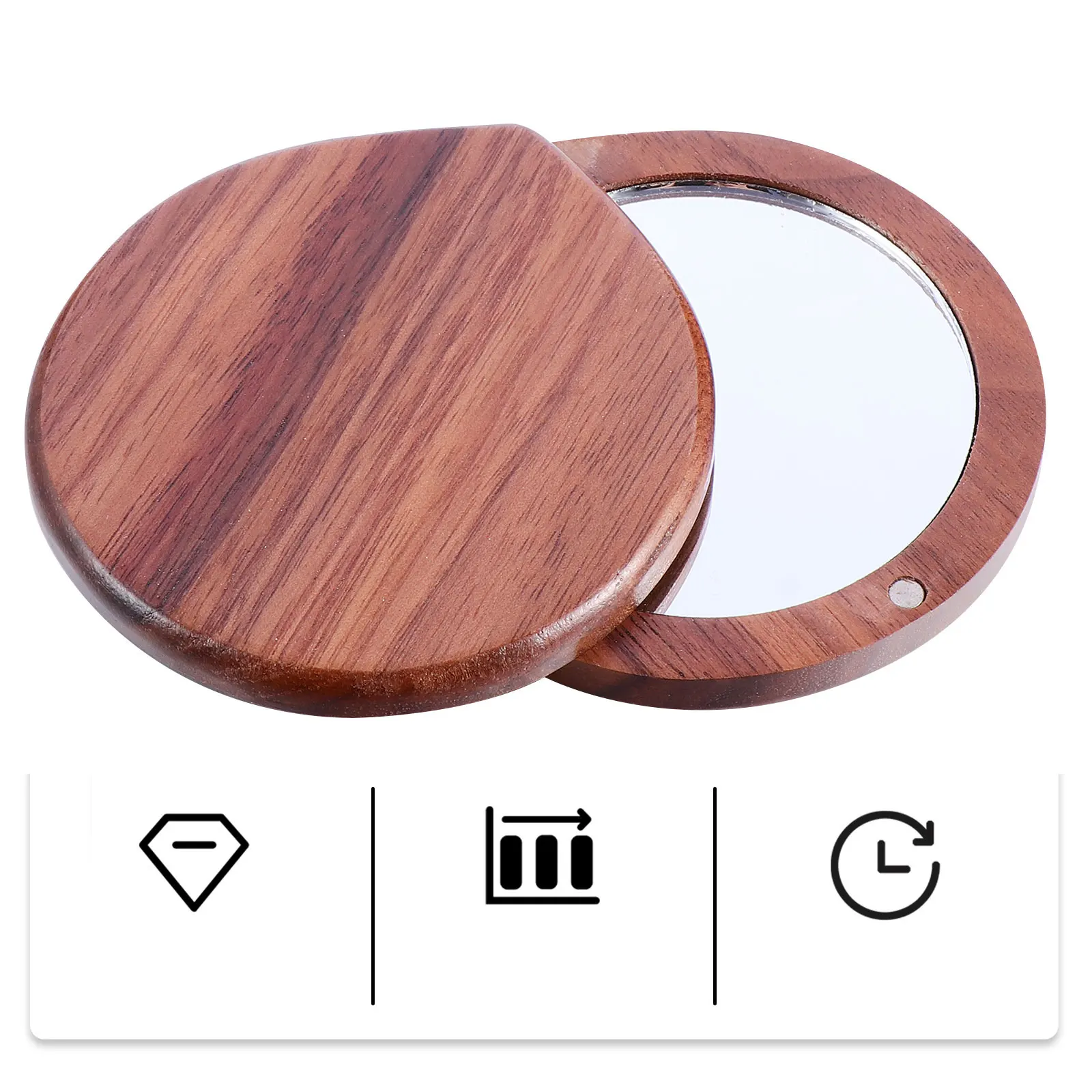Espejo de maquillaje de madera de nogal portátil, espejo compacto para mujeres, niñas y mujeres, Mini espejo de escritorio, 1 ud.