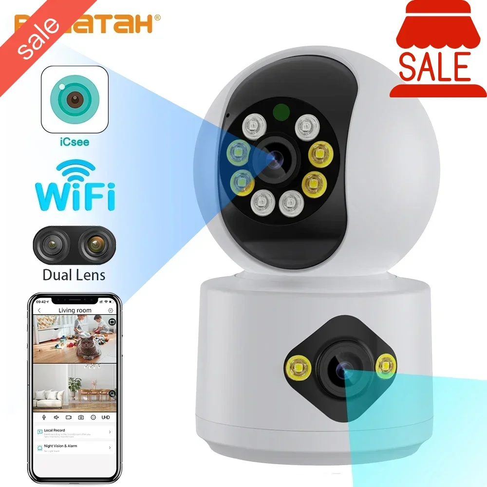 

БОЛЬШАЯ ПРОДАЖА 4-мегапиксельная Wi-Fi IP-камера с двумя объективами, радионяня для домашних животных, беспроводная PTZ-камера ночного видения, камера видеонаблюдения