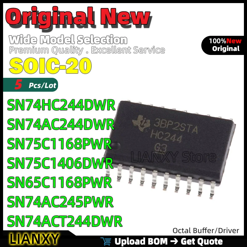 5pcs SOIC-20 SN74HC244DWR SN74AC244DWR SN75C1168PWR SN75C1406DWR SN65C1168PWR SN74AC245PWR SN74ACT244DWR SN74AHC244DWR Brand New