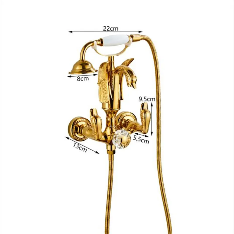 Imagem -06 - Tuqiu Ouro Banheira e Chuveiro Torneira Conjunto Fixado na Parede Cisne de Ouro Torneira da Banheira Banho Quente e Fria do Banheiro e Chuveiro Misturadora
