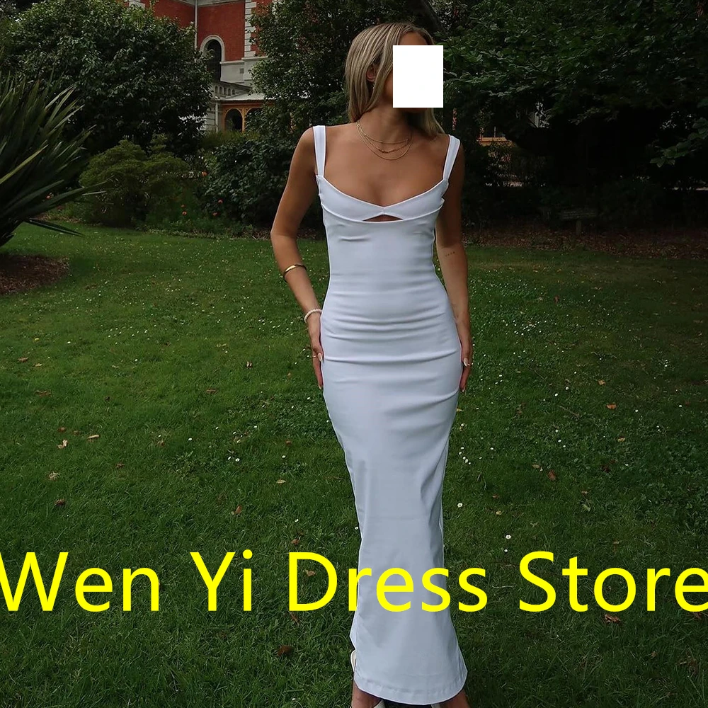CustomizedClassic Zipper Back Sleeveless Mermaid White Evening Dress Floor Length Sexy Square Neck Back slit Special Occasion Go image 3