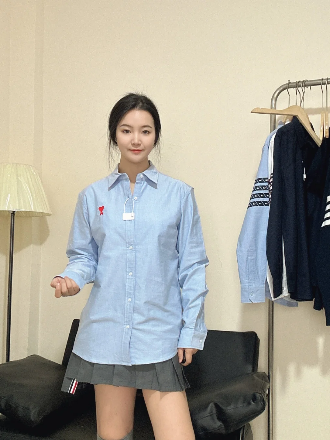 

Love Heart Couple Sle Long Sve Pure Cotton White irt Striped Embroidery Women's plus Size Big Code Collar irt