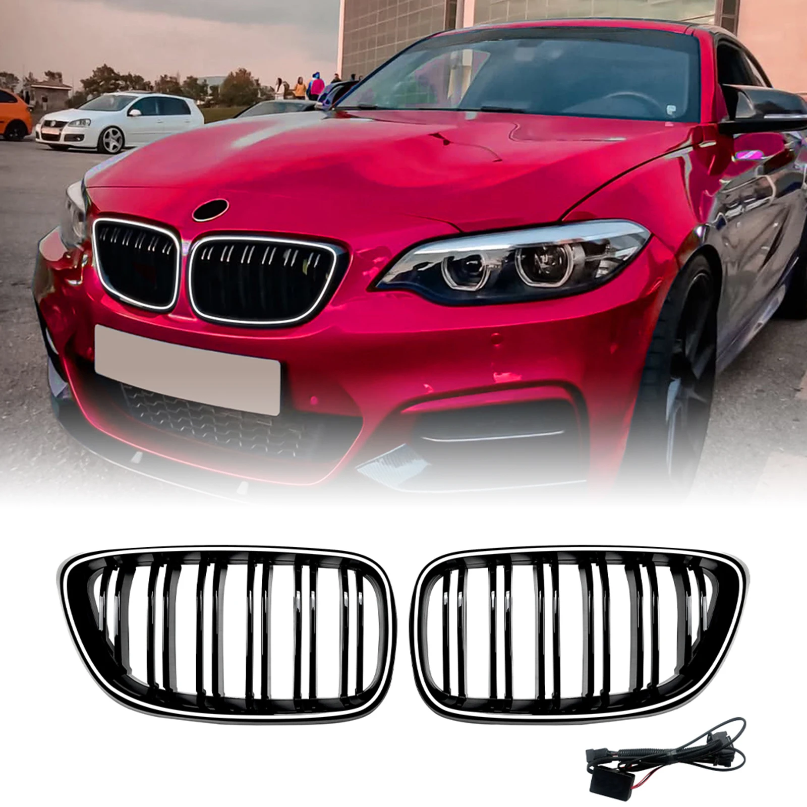 

Grill Front Kidney Grille Upper Bumper Hood Mesh Grid W/ LED Light Strip For BMW F22 F23 218i 220i 230i M240i 2014-2019 2 Series