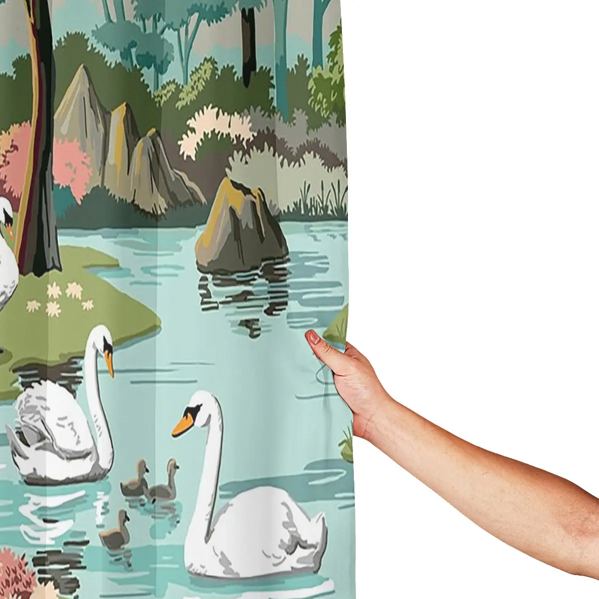 Swan Lake Vintage Style Paint By Number Pattern Shower Curtain Bathroom Polyester Waterproof Bath Curtains with Hooks