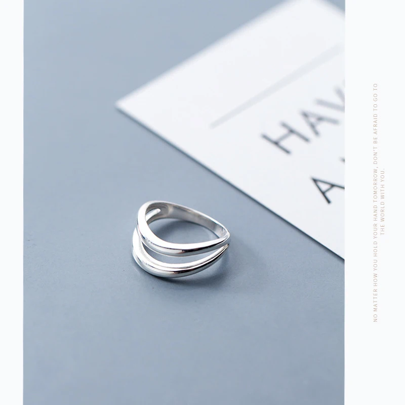 Modian Double Layer Geometric Line Sterling Silver 925 Thick Ring for Women Fashion Simple Ring Party Gift Fine Jewelry