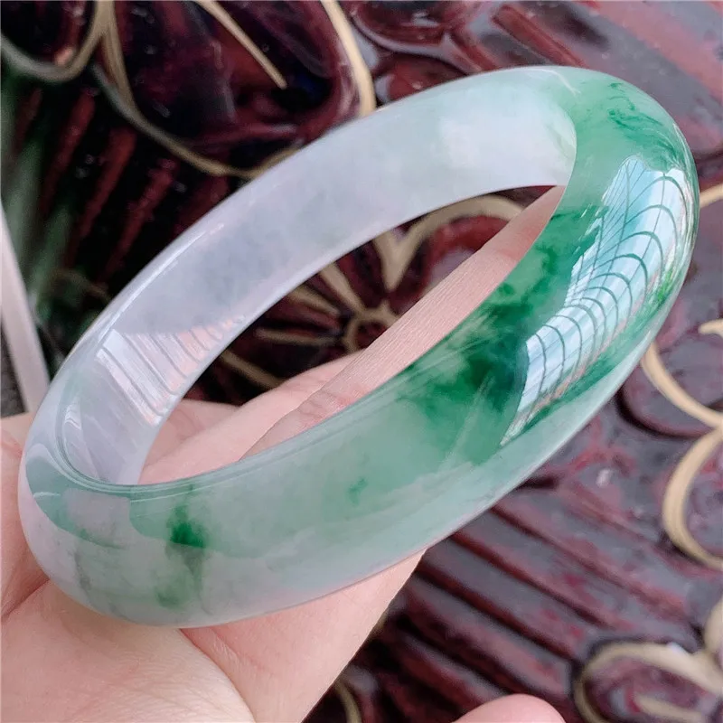 

Myanmar Jade Bracelet Ice Waxy Kinds Floating Flower Female Perfect Circle Imperial Concubine Green Transparen