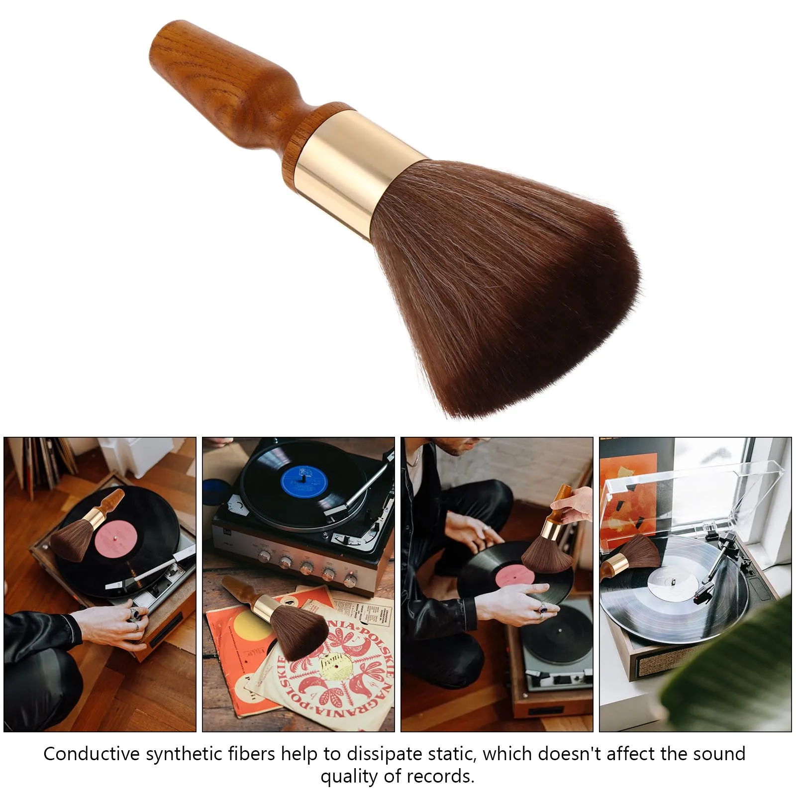 

Cleaning Brush for Vinyl Records Albums Turntable CD Player Dust Remover Conductive Fibers Wooden Handle Static Dissipate