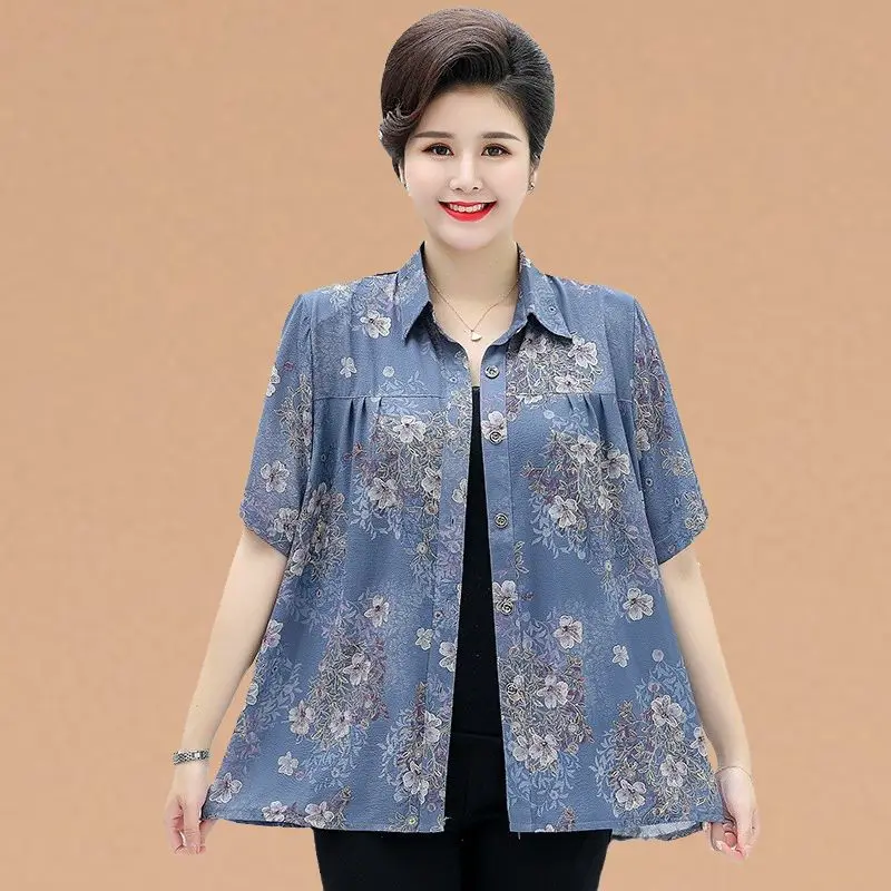 Losse of Sve irt plus size dames casual zomermode voor middelbare leeftijd en grotere maten, polyester stof