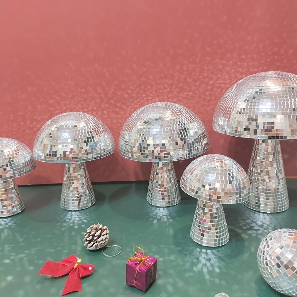 Disco Mushrooms Wedding Decoration Disco Ball Christmas Decoration Mirror Ball Retro Reflective Mushroom Shape Home Decorations