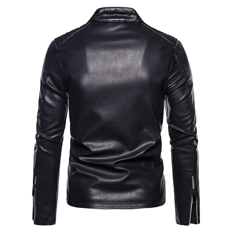 Spring Autumn Men's Leather Jackets Stand Collar Slim Fit Motorcycle PU Leather Jacket Men Fashion Moto Biker Leather Suede Coat