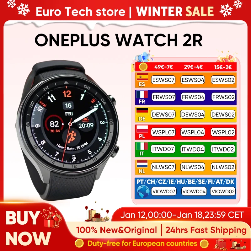 2024 Smartwatch OnePlus Montre 2R Écran AMOLED 1,43" Snapdragon W5 Gen 1+ ​ BES2700 100H d'autonomie de la batterie WiFi Wear OS par Google GPS