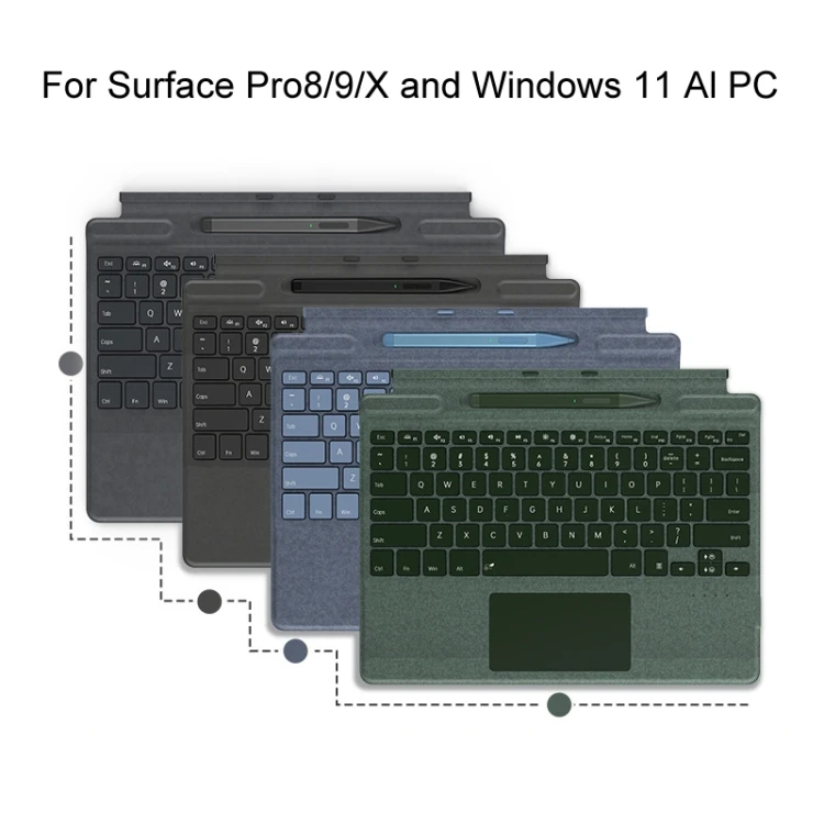 لوحة مفاتيح Microsoft Surface Pro 8 / 9 / X، لوحة مفاتيح مغناطيسية لاسلكية تعمل باللمس بإضاءة خلفية مع فتحة قلم