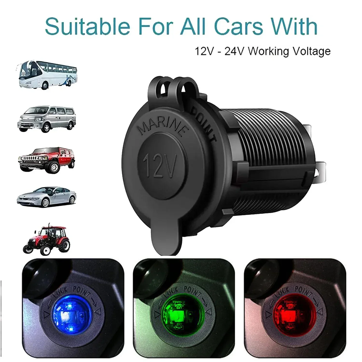 12V Car Cigarette Lighter Socket Waterproof Dustproof Auto Boat Motorcycle Tractor Power Outlet Receptacle Car Accessories Hot