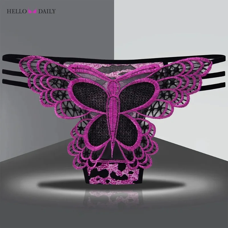 New Sexy Butterfly Embroidery Women Thongs Transparent Mesh Briefs Low-rise Ladies Panties Female Underwear