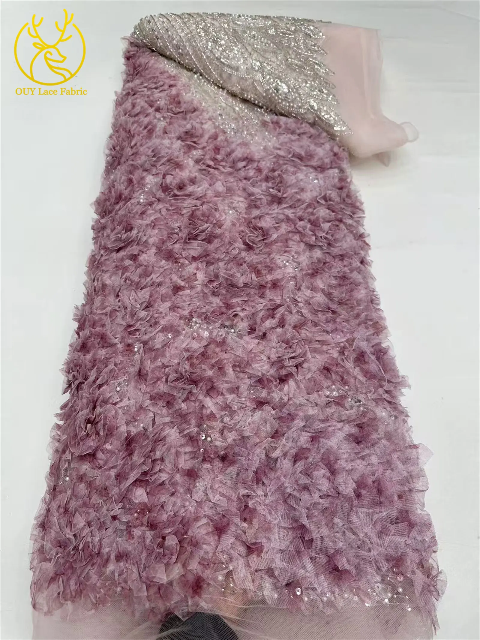 3D-grüner französischer Pailletten-Spitzenstoff mit Blumenmuster, 2026, hochwertiger afrikanischer Perlen-Spitzenstoff, ideal für Partykleider und Hochzeitskleider – Detail 9