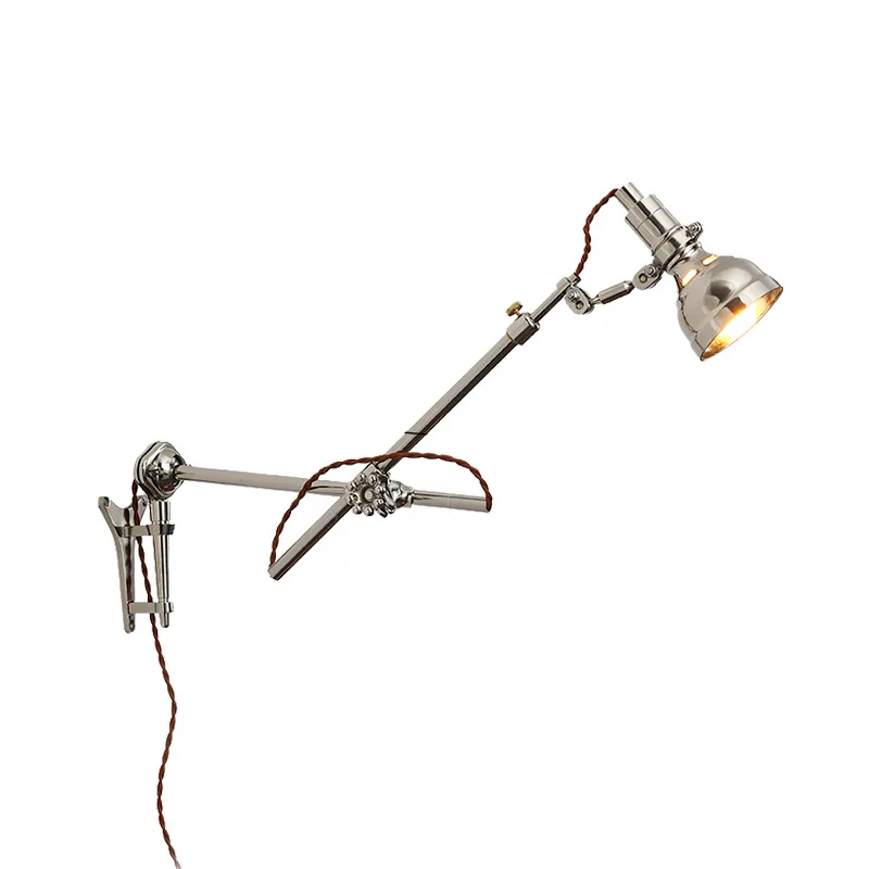 Modern chrome rocker folding wall lamp bed wall lamp for indoor bedroom coffee shop study iron wall light E27 110V 220V 230V