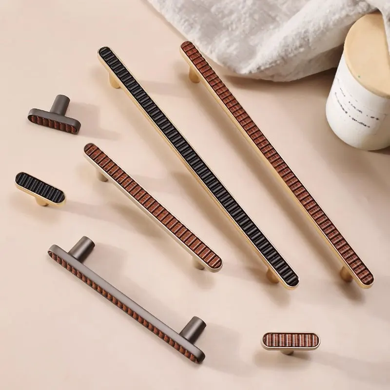 Black Gold Cabinet Handles Bedroom Wardrobe Pulls Acrylic T Bar Drawer Knobs Modern Simple Zinc Alloy Furniture Hardware 1 pc