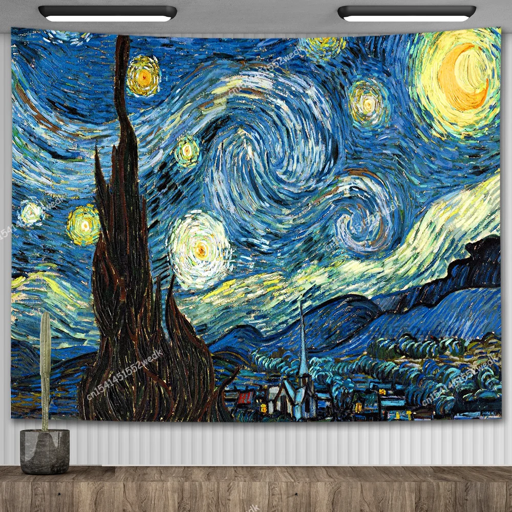 Katsushika Hokusai Starry Night Van Gogh Paintings Wall Tapestry Kanagawa Great Wave Tapestrys Room Decor Aesthetic Dorm Posters