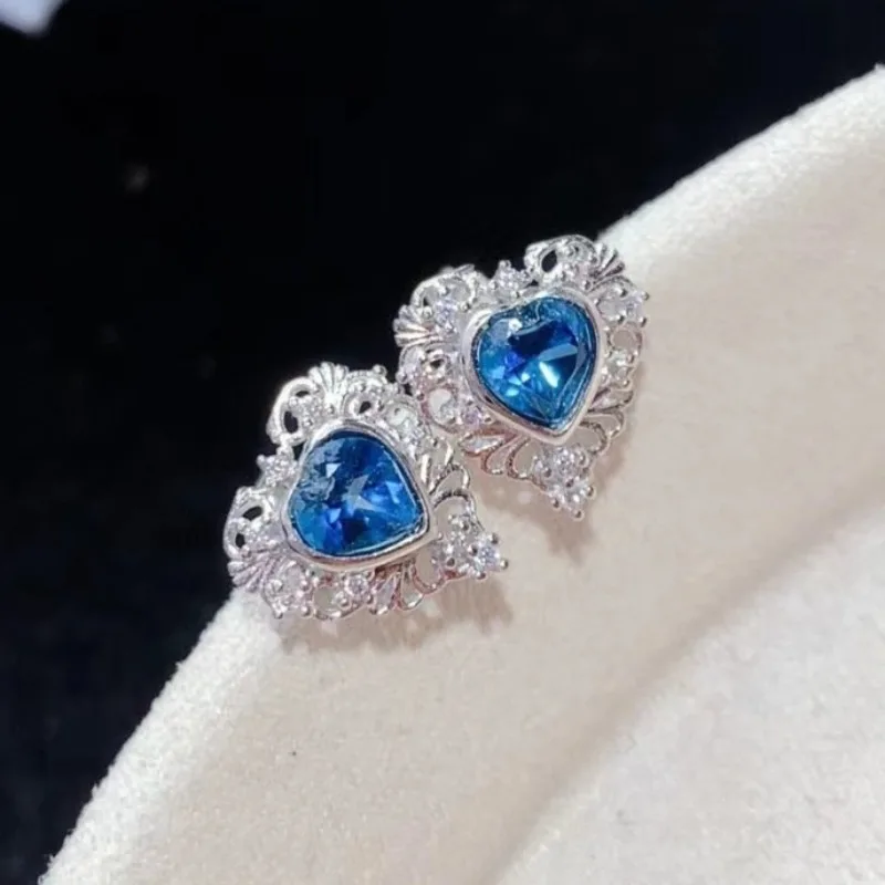 925 silver jewelry London blue topaz stud earrings 5mm total 1ct natural topaz earrings