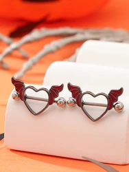 KUNIU2pcs Punk Dark Heart Wings Halloween Breast Ring Ladies Piercing Breast Nails Barbell Jewelry