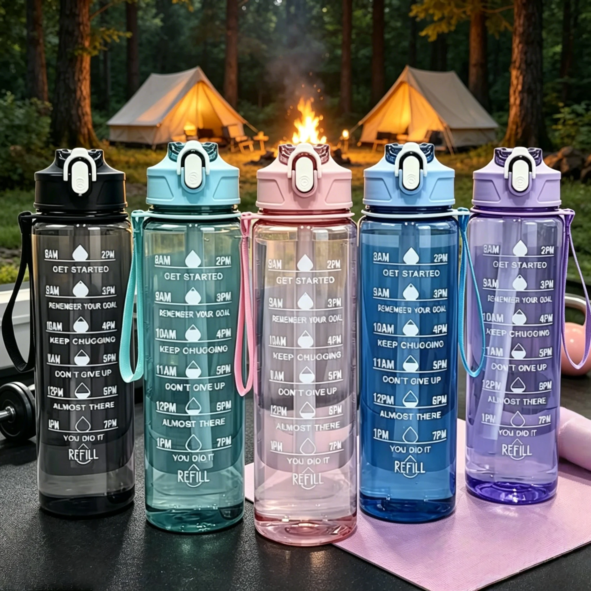 Water Bottle With Time Marker Leak Proof Sport Drinking Bottles Outdoor Sports Water Bottle With Straw Travel Kettle Fitness