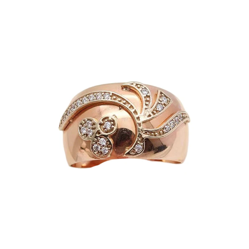 Classic Glossy 585 Purple Gold Irregular Pattern Crystal Wide rings for women Plated 14K Rose Gold Ring Banquet fine Jewelry