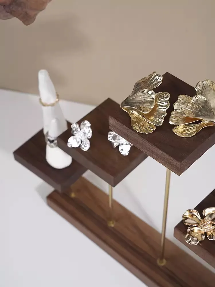 Jewelry Display Rack 5Layers Black Walnut And Brass Strings Rack Counter Display Props
