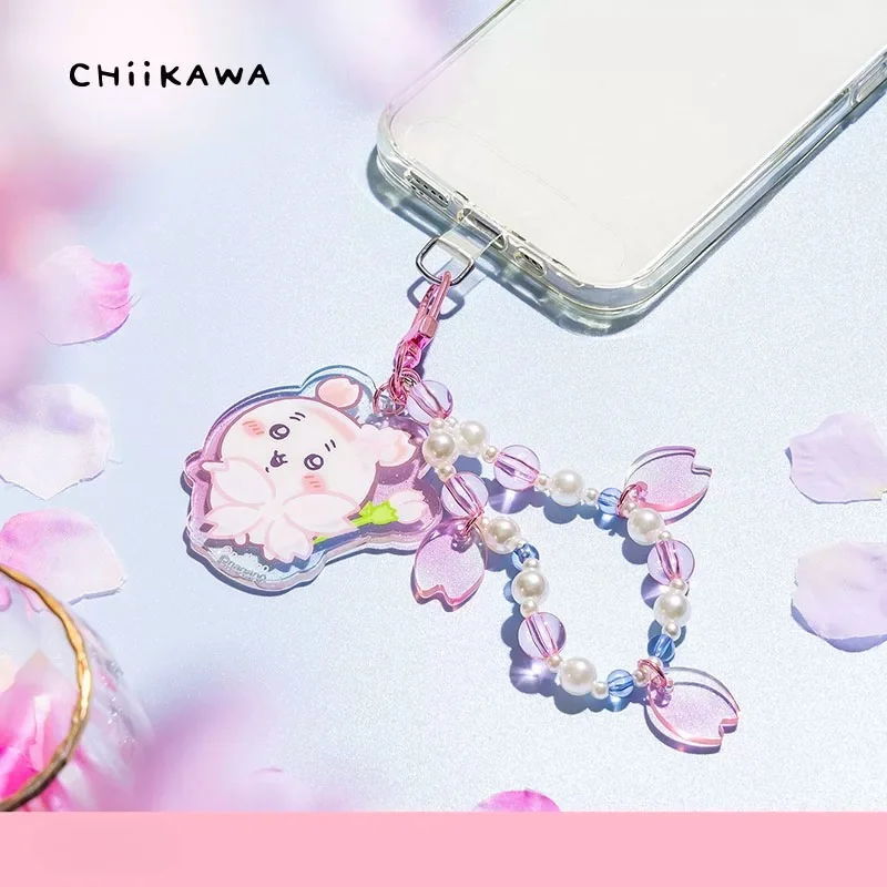 Chiikawa Hachiware Usagi Kawaii Anime Cartoon Keychain Cherry Blossoms Elf Cute Mobile Phone Chain Exquisite Acrylic Bag Pendant
