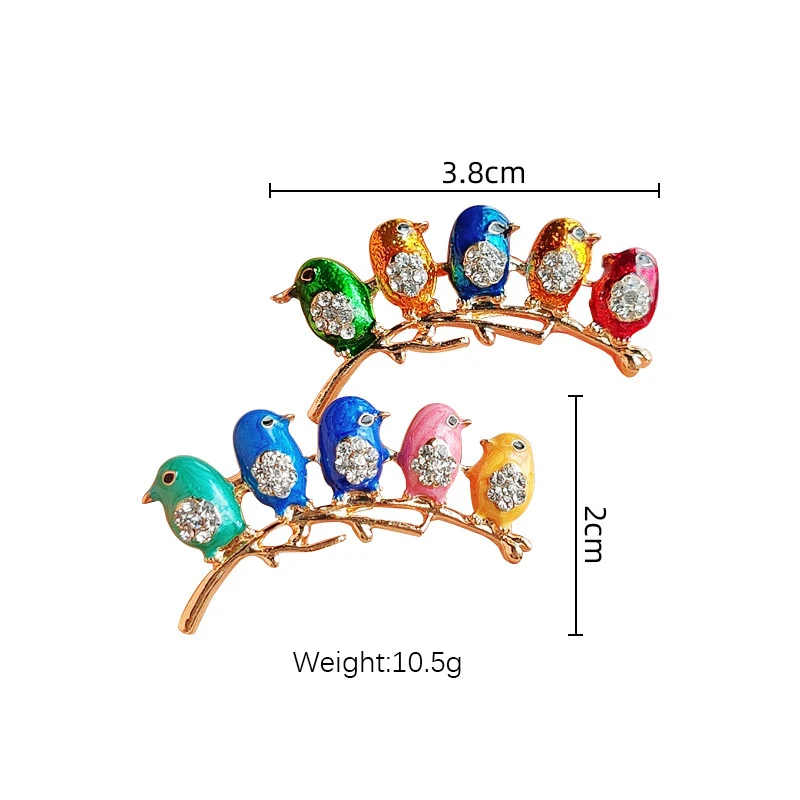 만화 귀여운 다채로운 5 새 브로치, 고급 에나멜 드립 오일 컬러 유약, 라인석 동물 실크 스카프 버클 코사지