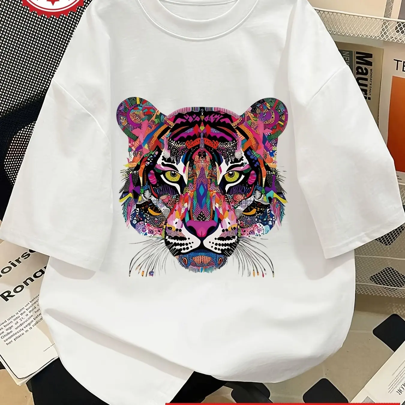 Summer Women's Pop Art Tiger Print TShirt Unisex Cotton and Breathable Short Sleeve Streetwear Oversized Loose Casual
