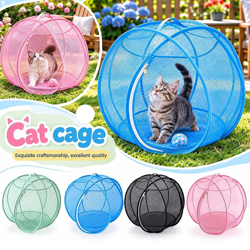 Lightweight Rolling Cat Hamster Ball Cat Enclosure 360 View Foldable Portable Breathable Mesh With Zipper For Outdoor Small Pet