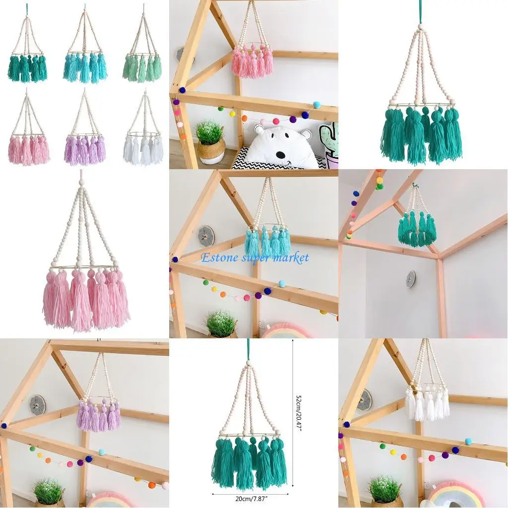 090B เด็กเปลไม้ลูกปัด WIND Chimes Bed Mobile Rattle เด็กห้องแขวนตกแต่งการถ่ายภาพ Props