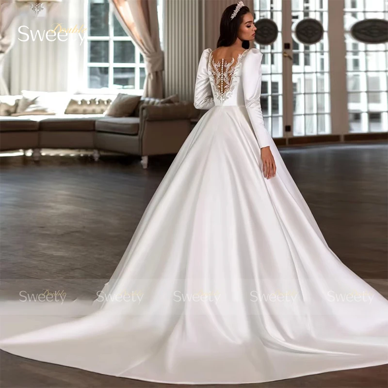 ZOCI Glitter Fully Beaded Wedding Dress With Beading Ball Gown Full Sleeve O-Neck Bride Dress Button Robe De Mariee Graceful  ﻿